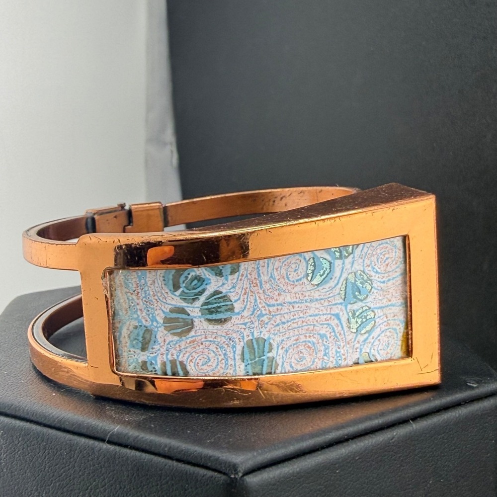 Vintage Matisse Renoir Bracelet Enamel Copper Tone "Concentric Circles" 6.5"